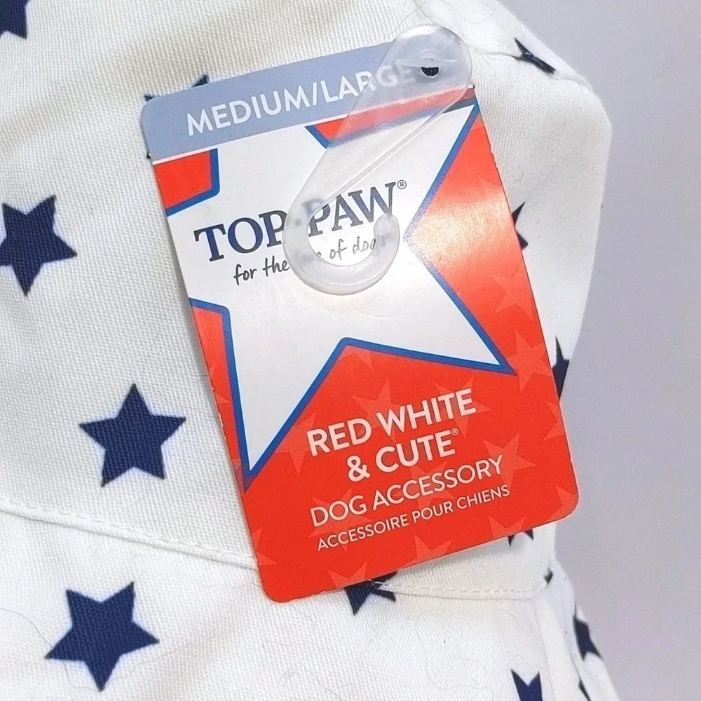 Top Paw Americana Dog Bucket Hat M/L White Blue‎ Stars 4th of July Pet Accessory